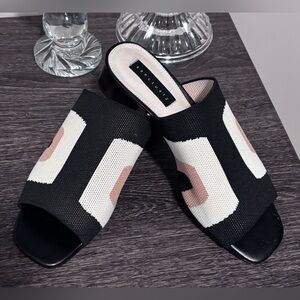 Sanctuary Rumble Recycled Mesh Slide Sandal size 7.5 black cream tan small heal